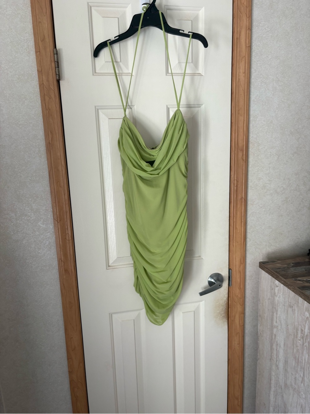 Windsor Lime Green Cowl Neck Ruched Mini Dress